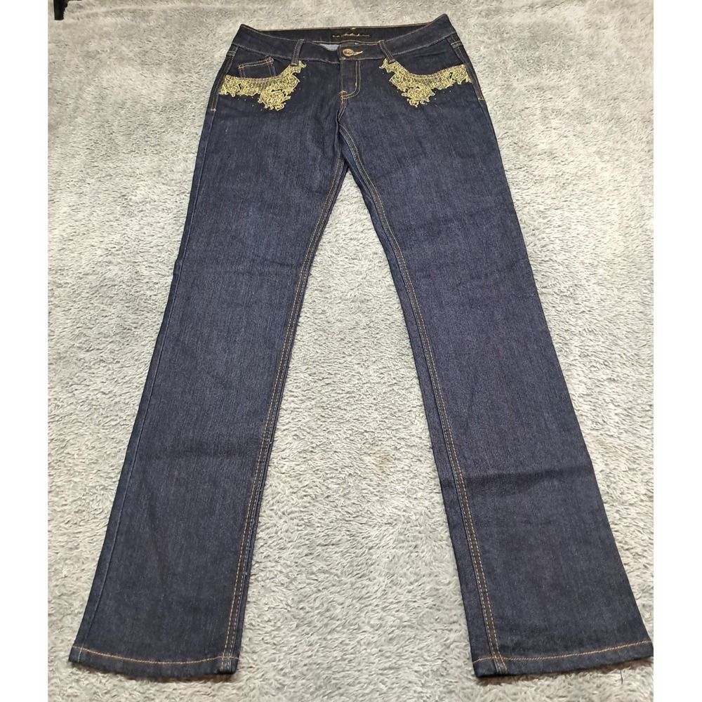 Southpole Jeans Co Womens Sz 7 Straight Leg Embroidered Bling Y2K 90's Hip Hop